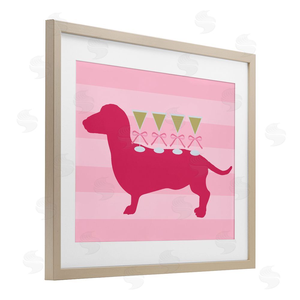 Daphne Polselli Pink Dachshund With Martinis Brown Framed Print Under Glass Wall Art