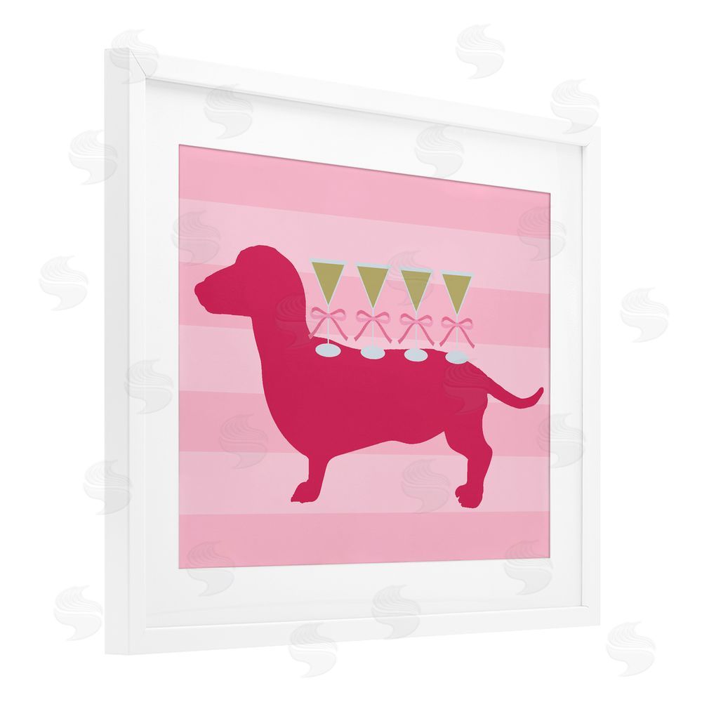 Daphne Polselli Pink Dachshund With Martinis White Framed Print Under Glass Wall Art