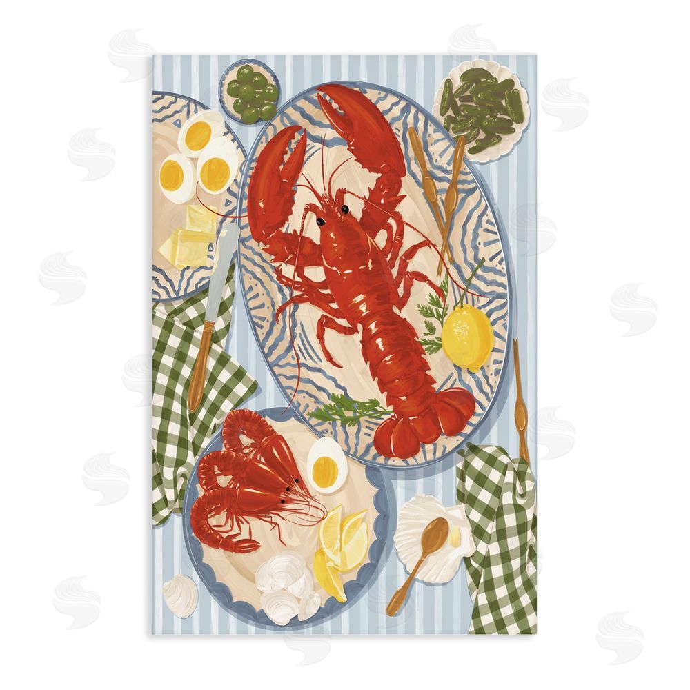 Vero Illustrates Lobster For Lunch Platter Stretched Canvas Wall Art
