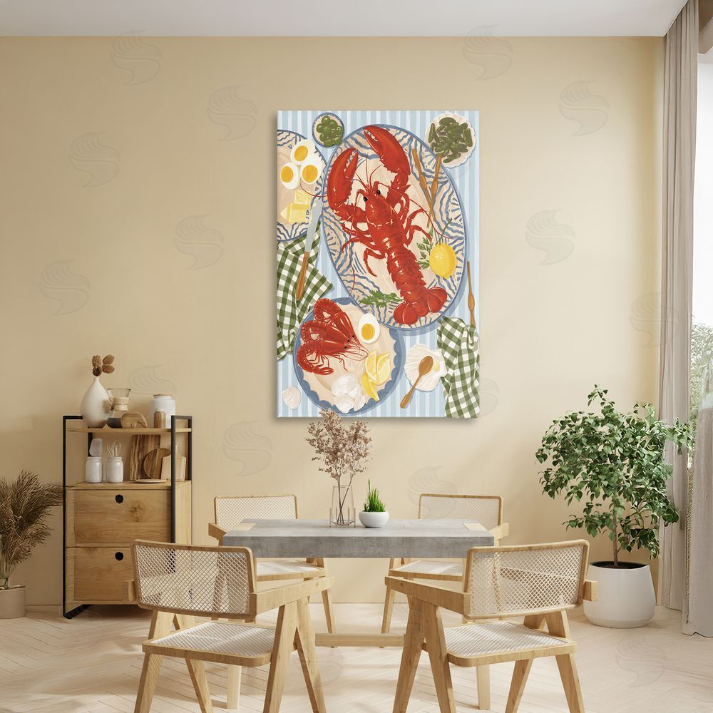 Vero Illustrates Lobster For Lunch Platter Stretched Canvas Wall Art in Room