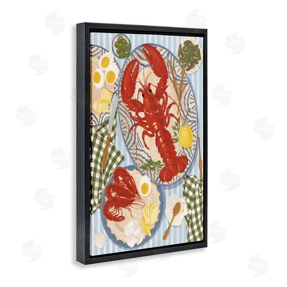 Vero Illustrates Lobster For Lunch Platter Black Floating Framed Canvas Wall Art