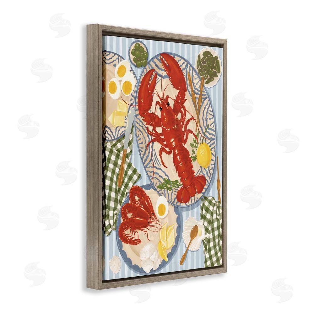 Vero Illustrates Lobster For Lunch Platter Brown Floating Framed Canvas Wall Art