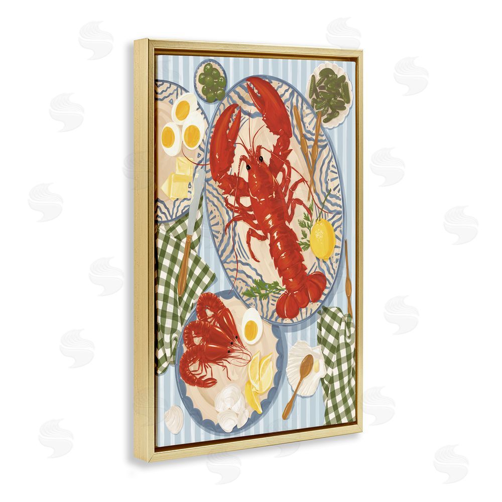 Vero Illustrates Lobster For Lunch Platter Gold Floating Framed Canvas Wall Art