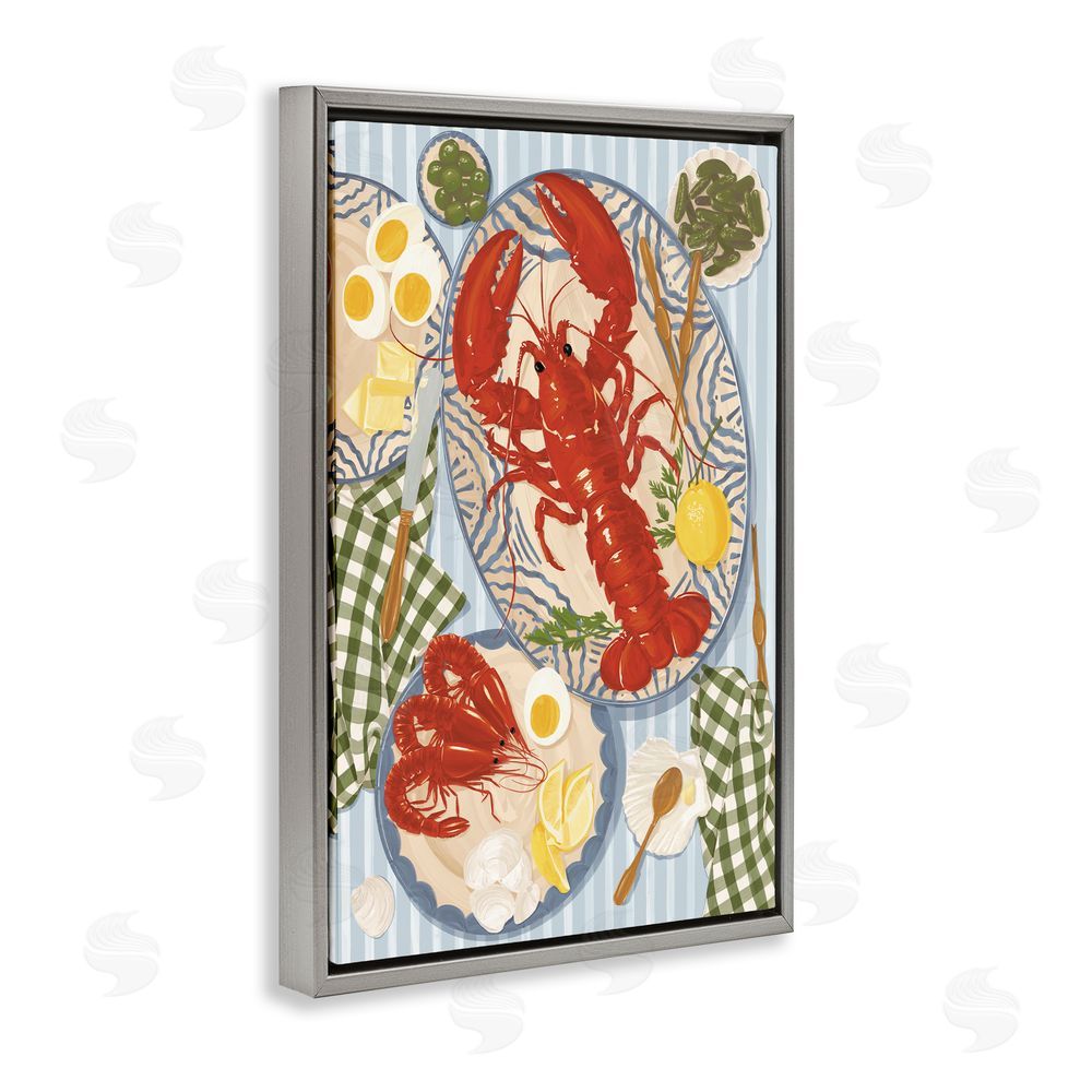 Vero Illustrates Lobster For Lunch Platter Gray Floating Framed Canvas Wall Art