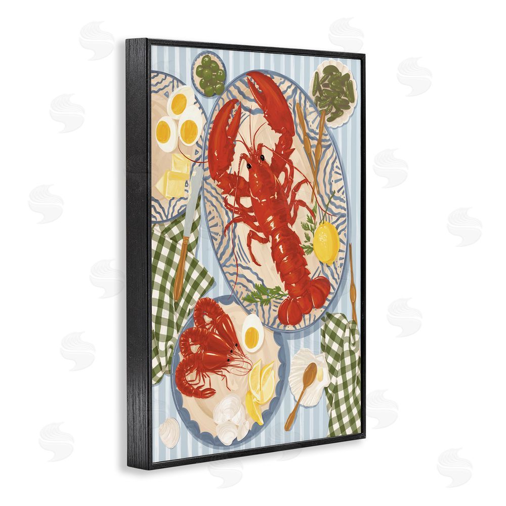 Vero Illustrates Lobster For Lunch Platter Black Framed Giclee Wall Art