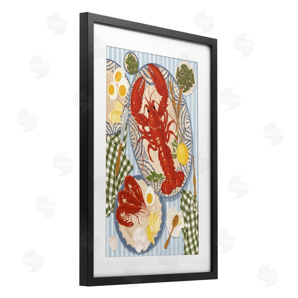 Vero Illustrates Lobster For Lunch Platter Black Framed Print Under Glass Wall Art
