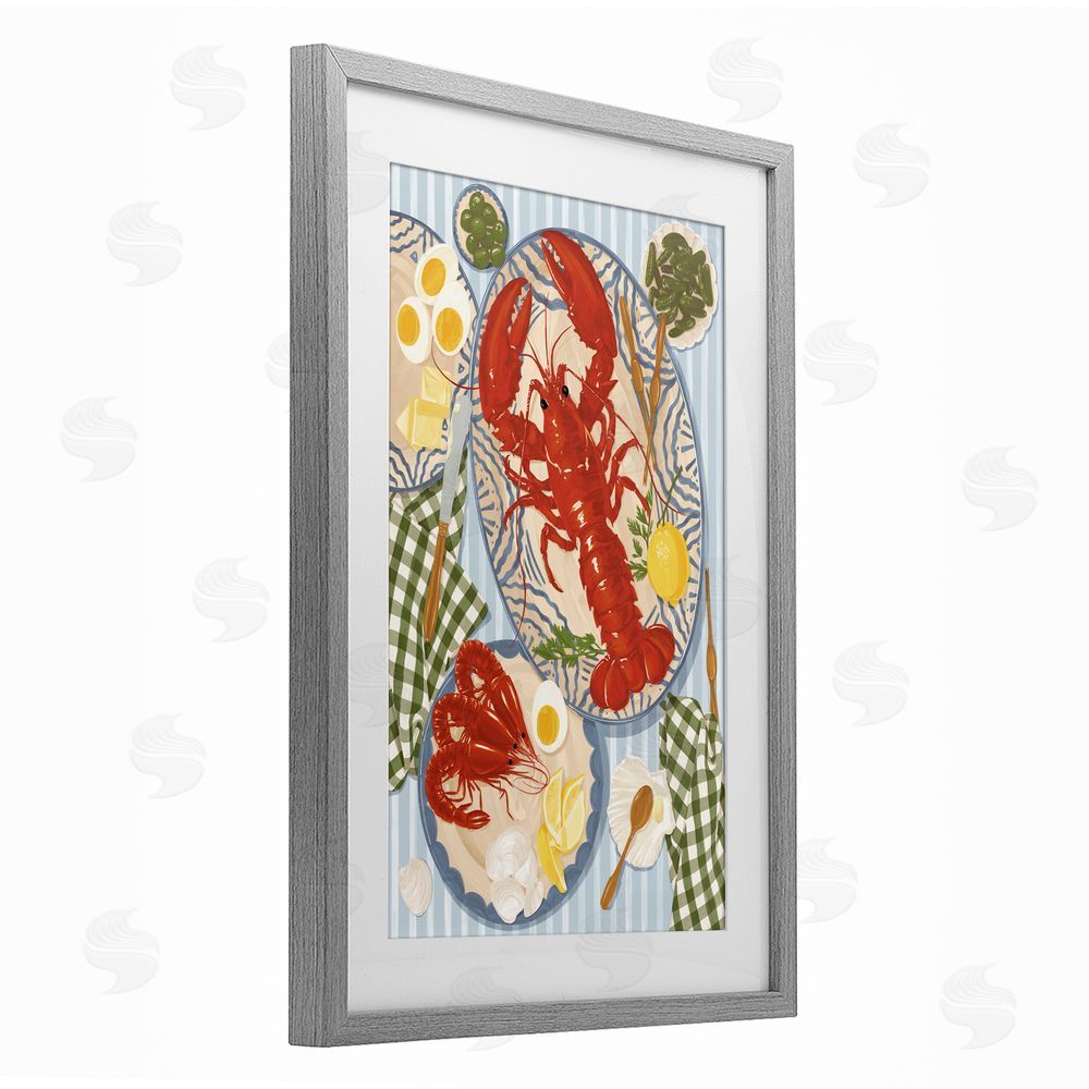 Vero Illustrates Lobster For Lunch Platter Gray Framed Print Under Glass Wall Art