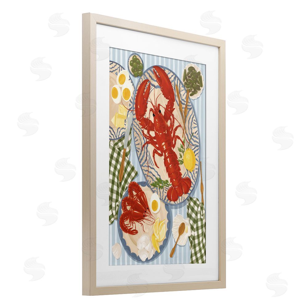 Vero Illustrates Lobster For Lunch Platter Brown Framed Print Under Glass Wall Art
