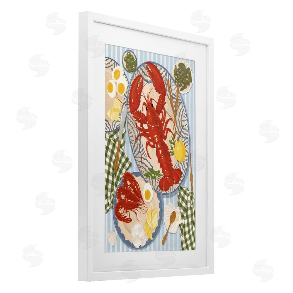 Vero Illustrates Lobster For Lunch Platter White Framed Print Under Glass Wall Art