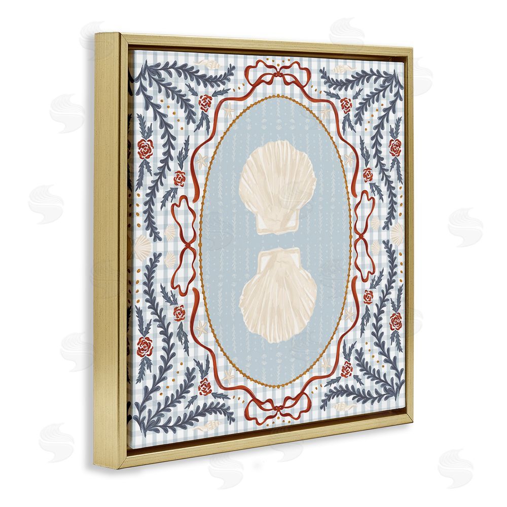 Vero Illustrates Shells Portrait on Gingham Gold Floating Framed Canvas Wall Art Print