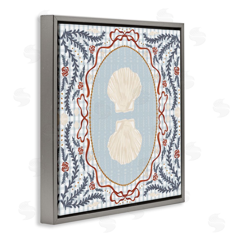 Vero Illustrates Shells Portrait on Gingham Gray Floating Framed Canvas Wall Art Print