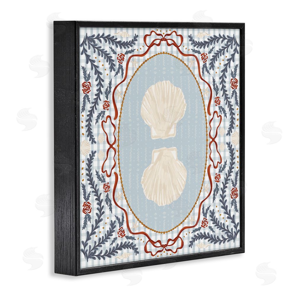 Vero Illustrates Shells Portrait on Gingham Black Framed Giclee Wall Art Print