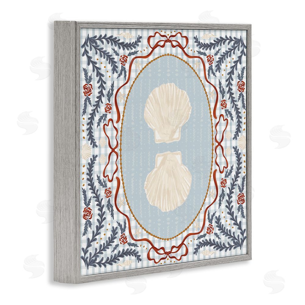 Vero Illustrates Shells Portrait on Gingham Gray Framed Giclee Wall Art Print