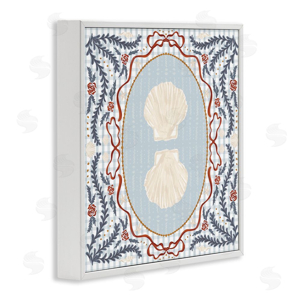 Vero Illustrates Shells Portrait on Gingham White Framed Giclee Wall Art Print