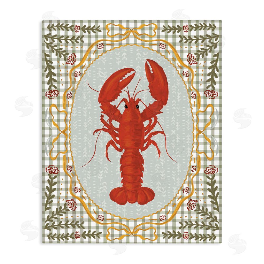 Vero Illustrates Lobster with Gingham Kitchen Charm Stretched Canvas Wall Art