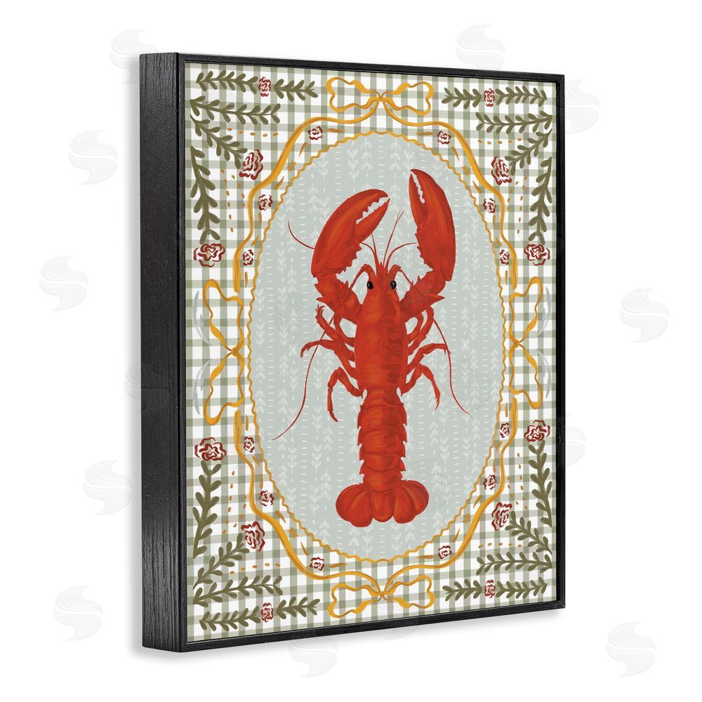 Vero Illustrates Lobster with Gingham Kitchen Charm Black Framed Giclee Wall Art