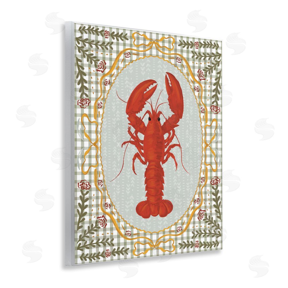 Vero Illustrates Lobster with Gingham Kitchen Charm Wall Plaque Home Decor Art Print