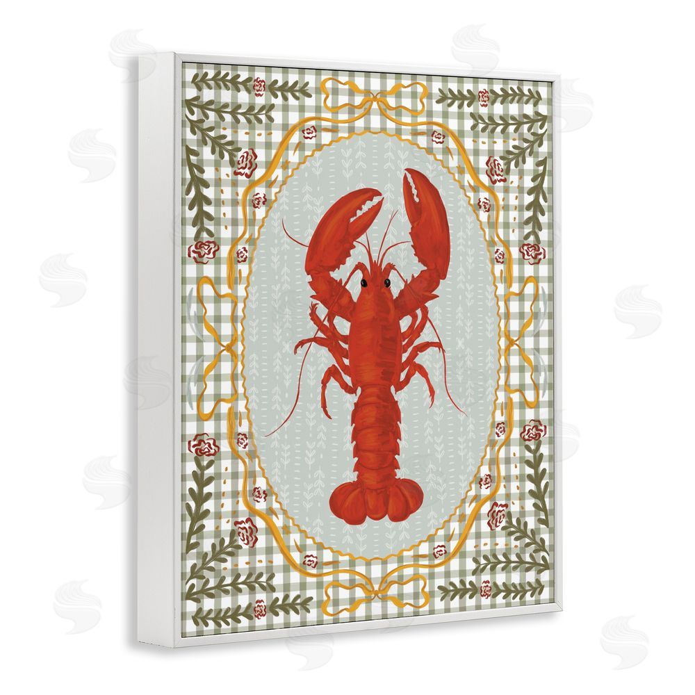 Vero Illustrates Lobster with Gingham Kitchen Charm White Framed Giclee Wall Art