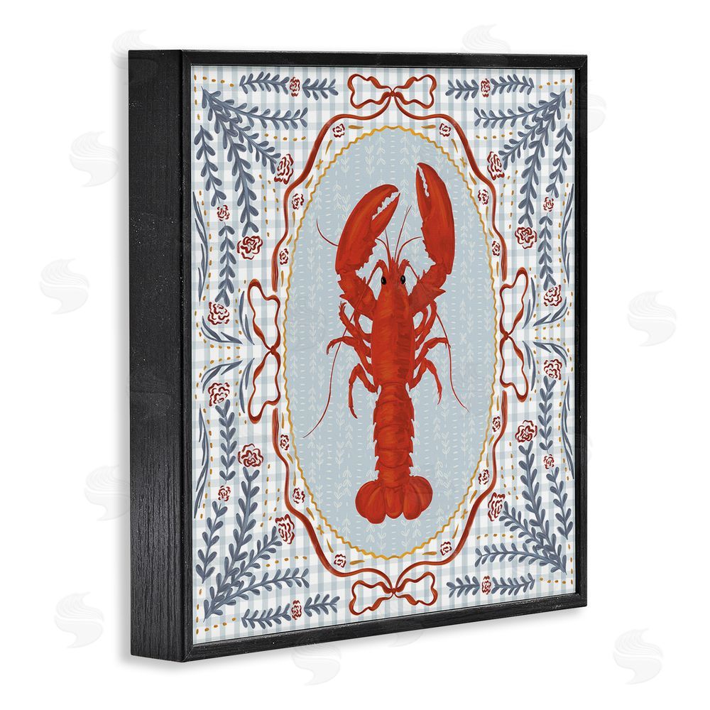 Vero Illustrates Lobster Portrait Blue Gingham Black Framed Giclee Wall Art