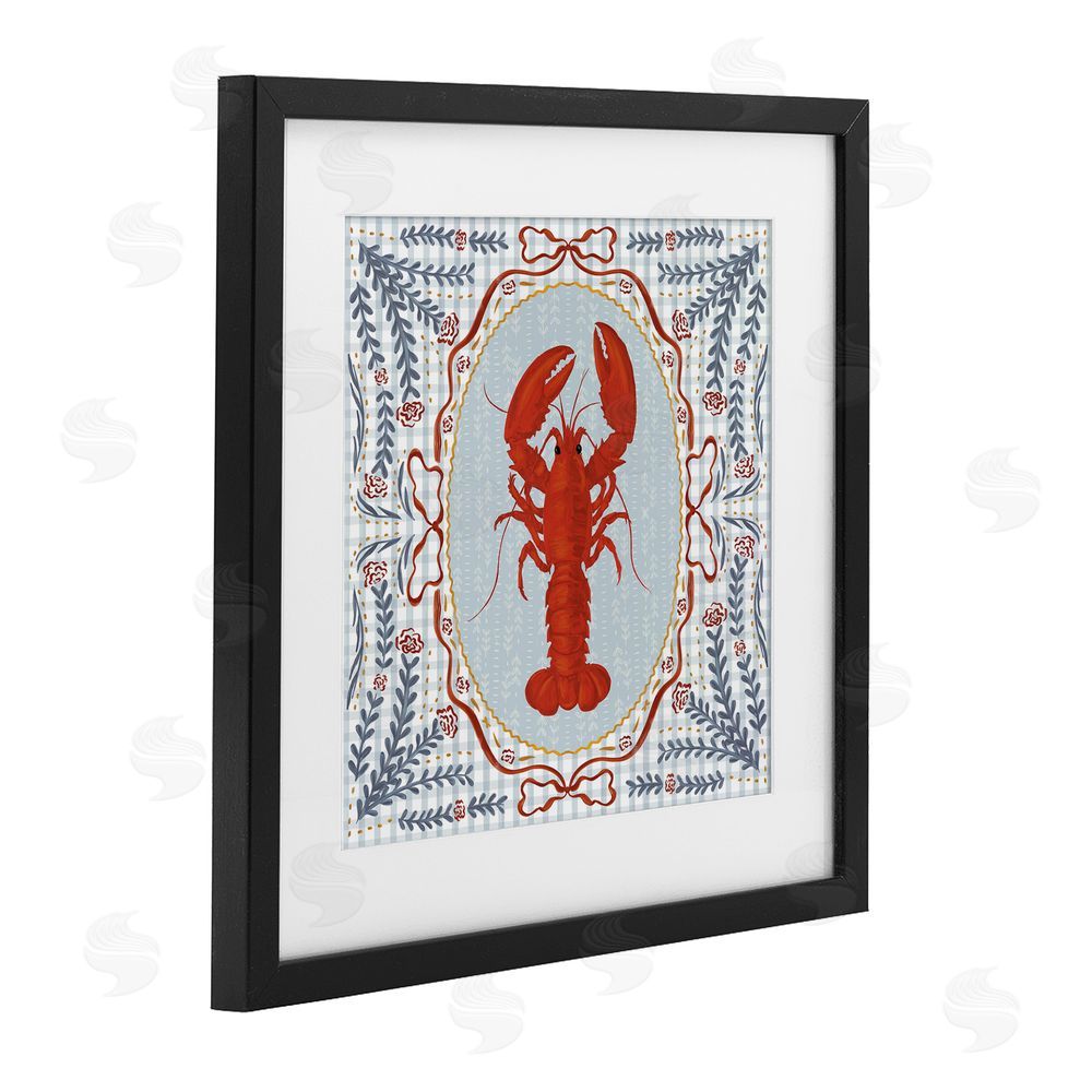 Vero Illustrates Lobster Portrait Blue Gingham Black Framed Print Under Glass Wall Art