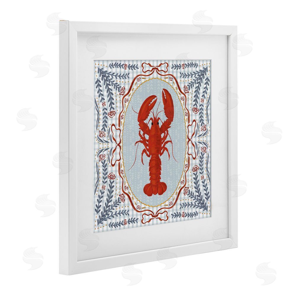 Vero Illustrates Lobster Portrait Blue Gingham White Framed Print Under Glass Wall Art