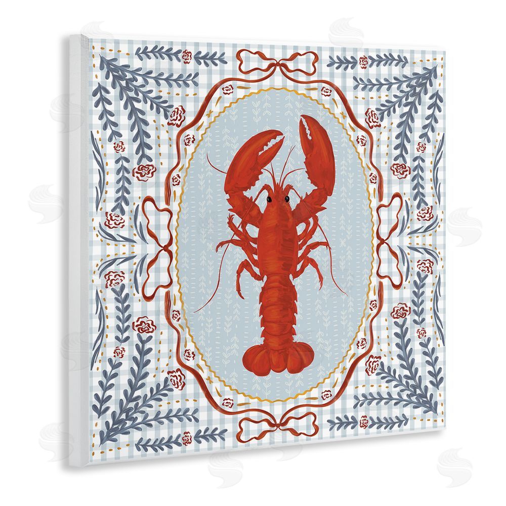 Vero Illustrates Lobster Portrait Blue Gingham Wall Plaque Home Decor Art Print