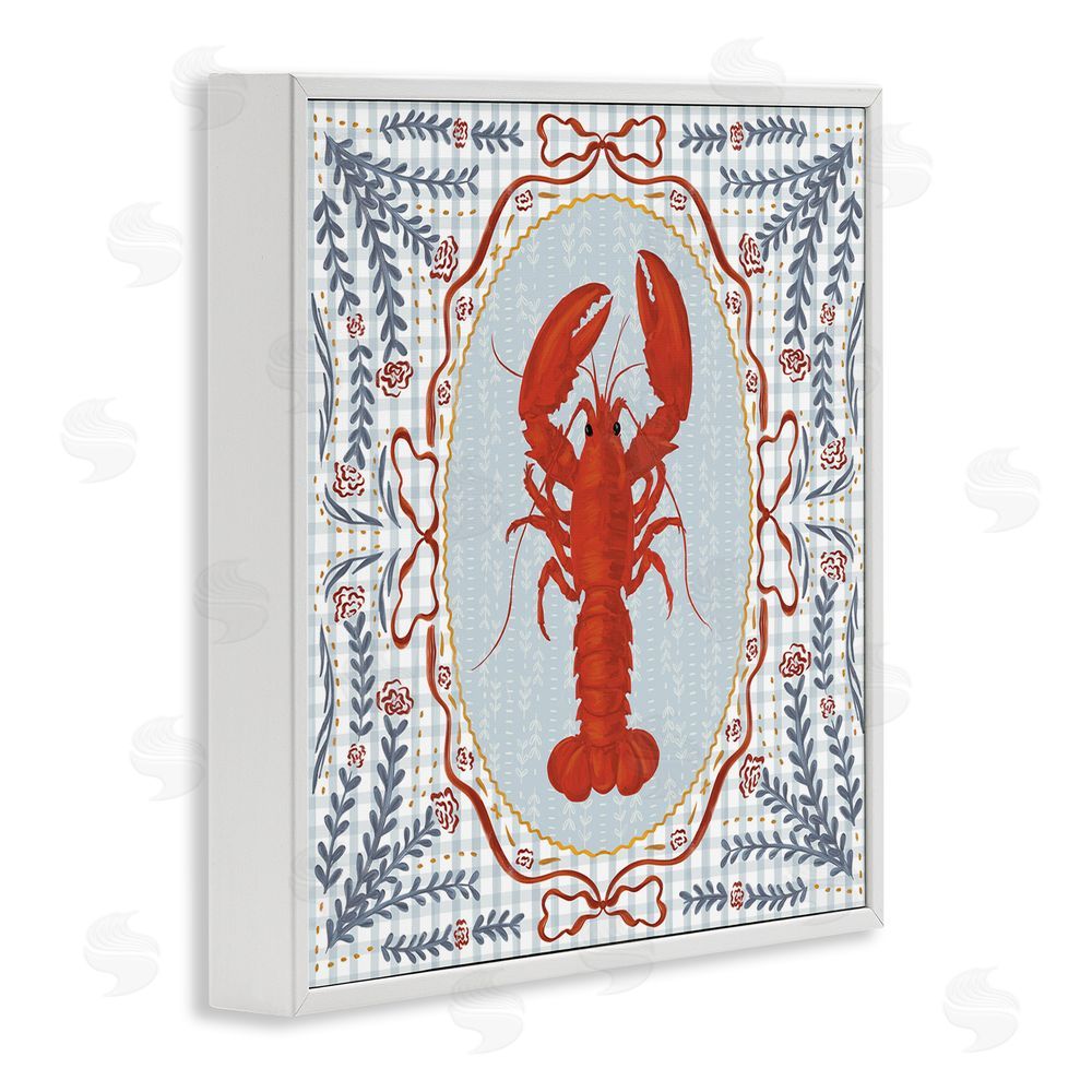 Vero Illustrates Lobster Portrait Blue Gingham White Framed Giclee Wall Art