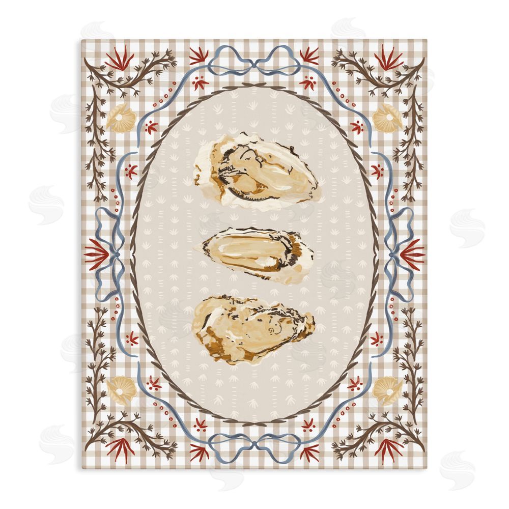 Vero Illustrates Vintage Oyster Trio Stretched Canvas Wall Art Print