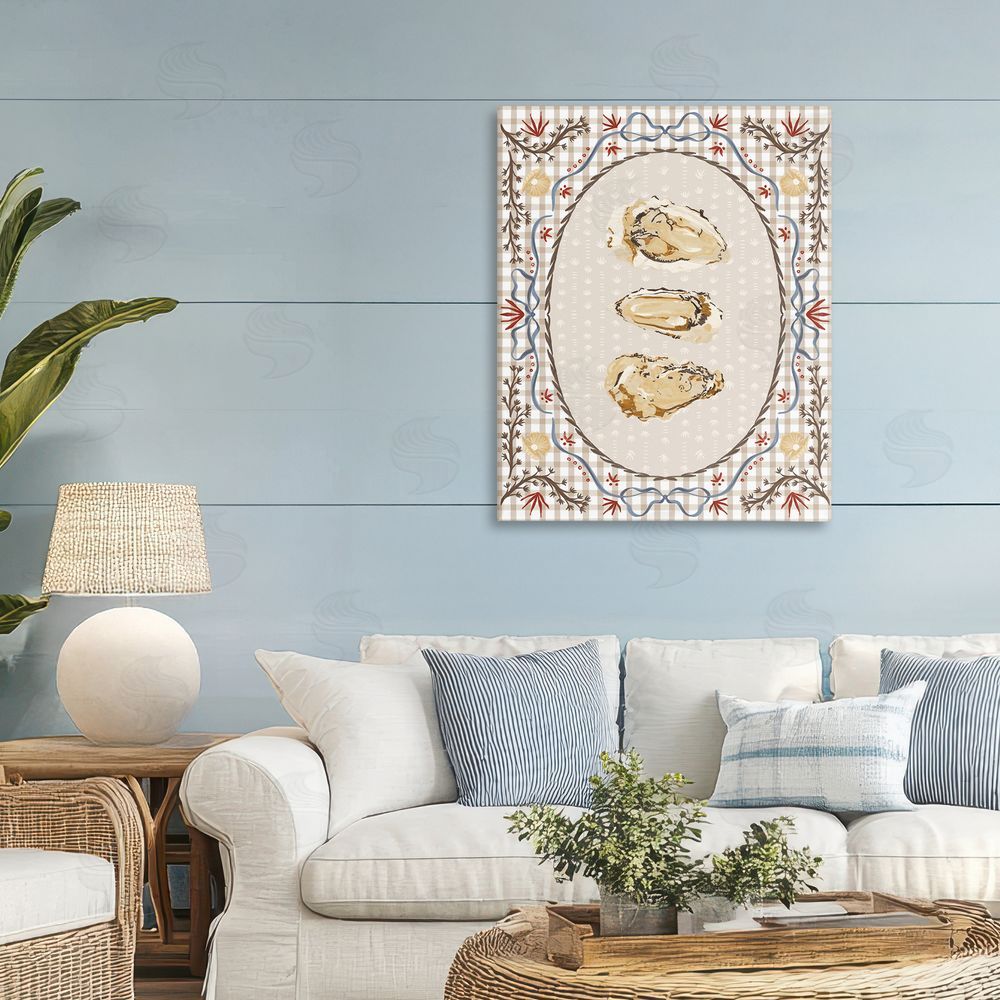 Vero Illustrates Vintage Oyster Trio Stretched Canvas on Wall