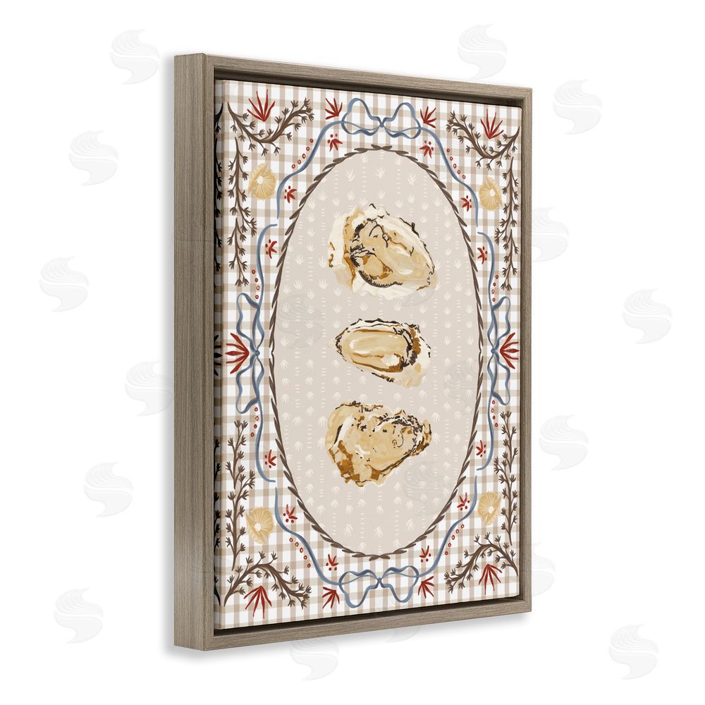 Vero Illustrates Vintage Oyster Trio Brown Floating Framed Canvas Wall Art Print