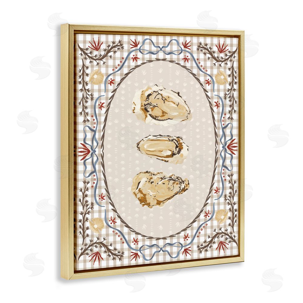 Vero Illustrates Vintage Oyster Trio Gold Floating Framed Canvas Wall Art Print