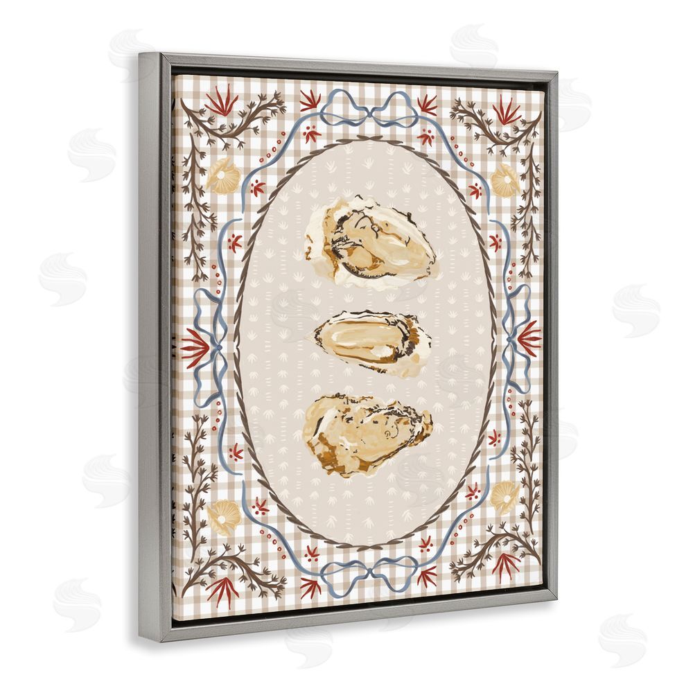 Vero Illustrates Vintage Oyster Trio Gray Floating Framed Canvas Wall Art Print