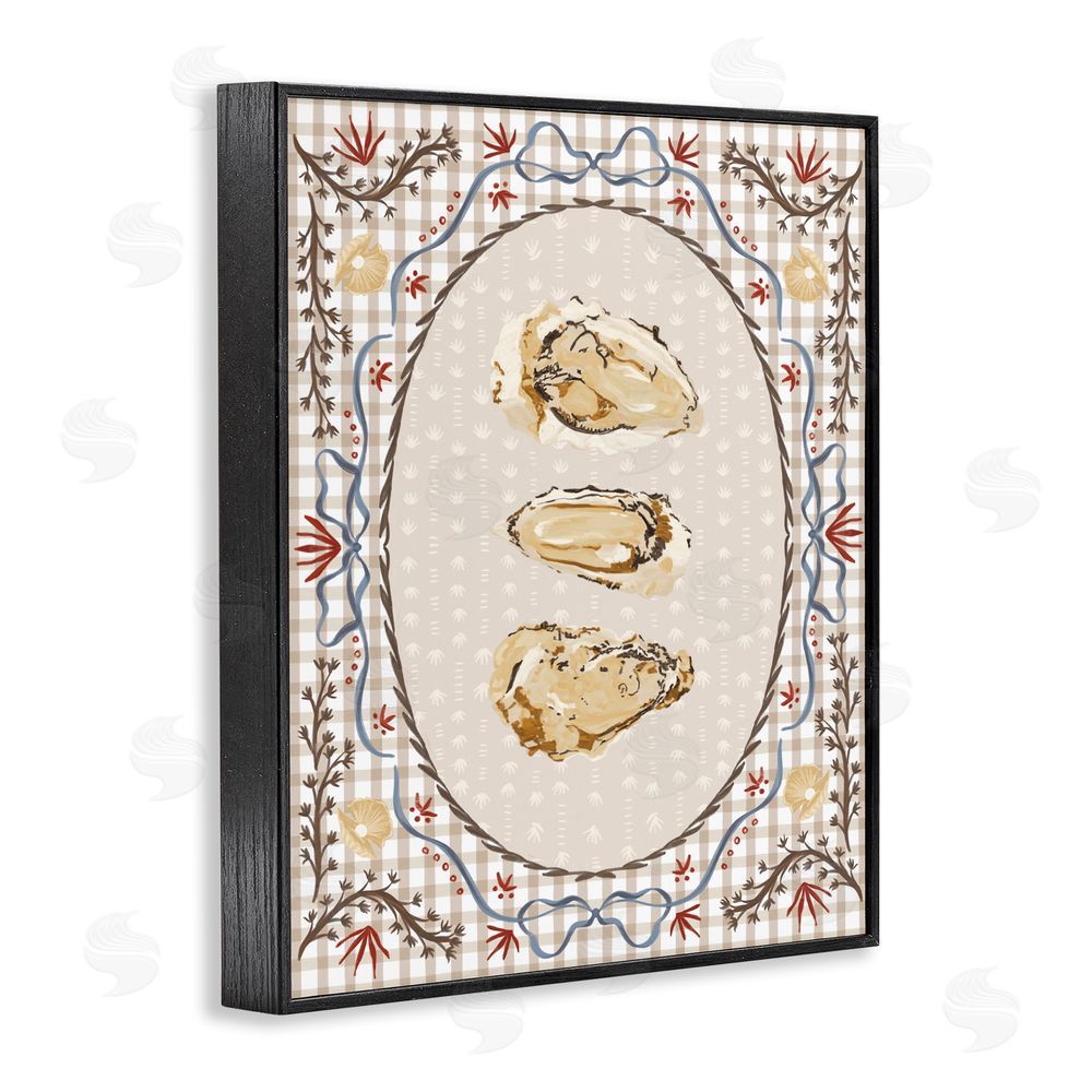 Vero Illustrates Vintage Oyster Trio Black Framed Giclee Wall Art Print