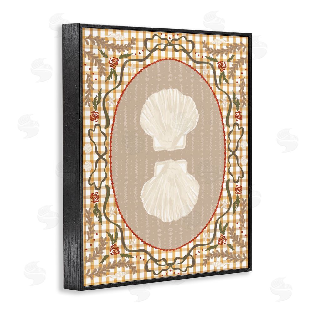 Vero Illustrates Vintage Shells on Gingham Black Framed Giclee Wall Art Print