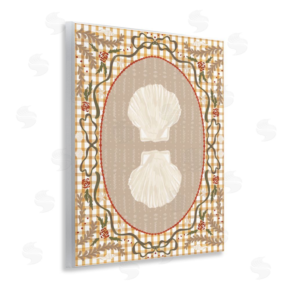 Vero Illustrates Vintage Shells on Gingham Wall Plaque Printed Art