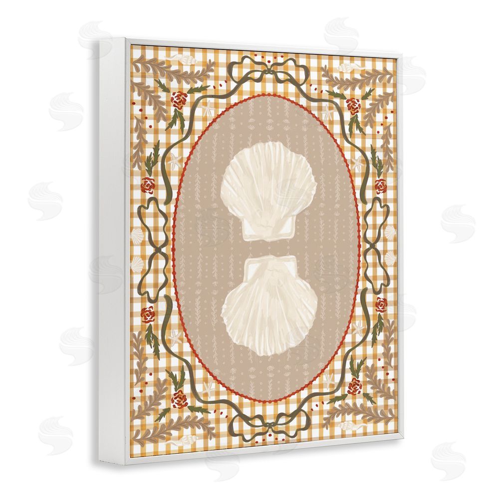 Vero Illustrates Vintage Shells on Gingham White Framed Giclee Wall Art Print