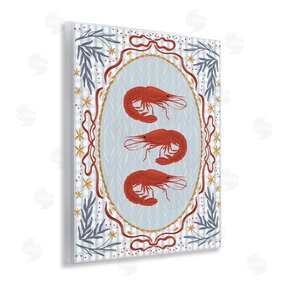 Vero Illustrates Three Red Prawns on Gingham Wall Plaque Printed Art