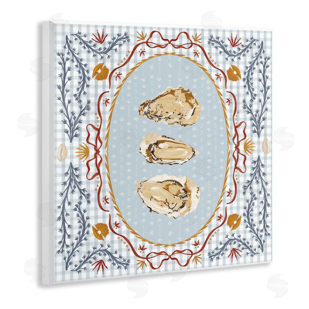 Vero Illustrates Oyster Trio on Blue Gingham Wall Plaque Home Decor Art Print