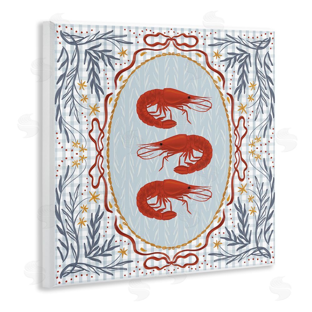 Vero Illustrates Prawn Trio on Blue Gingham Wall Plaque Home Decor Art Print