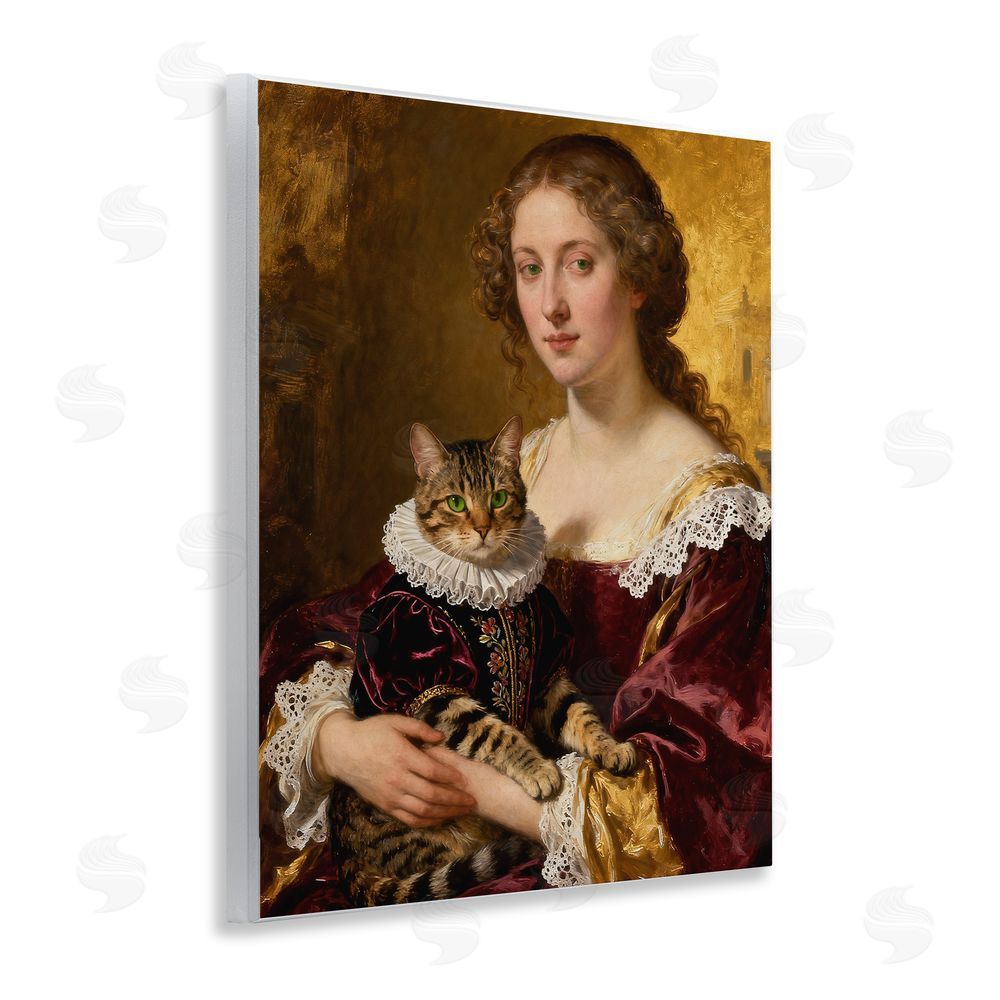 CAD Designs Renaissance Lady with Regal Cat Wooden Wall Plaque Art Print