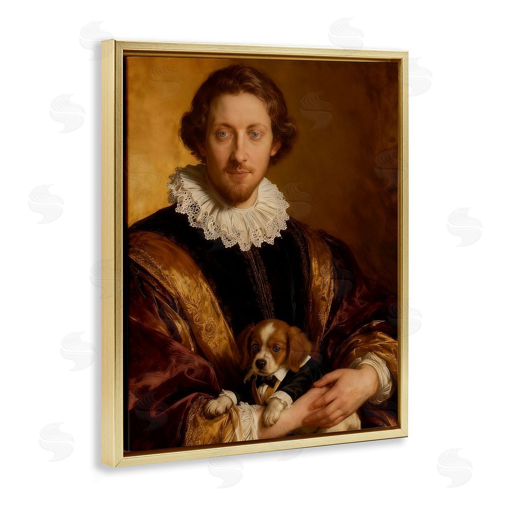 CAD Designs Renaissance Noble with Loyal Companion Gold Floating Frame Canvas Wall Art Print