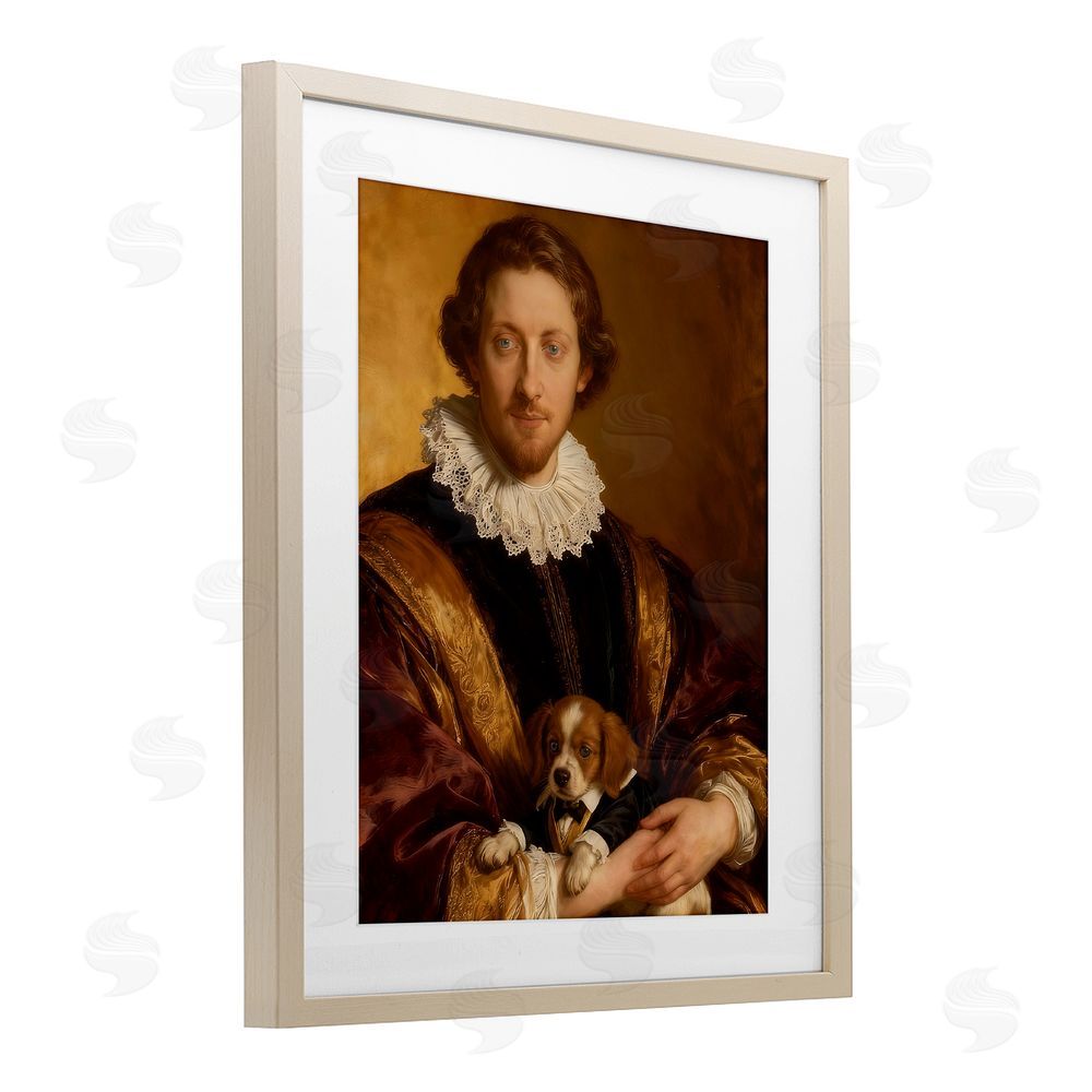CAD Designs Renaissance Noble with Loyal Companion Brown Framed Print Under Glass Wall Art