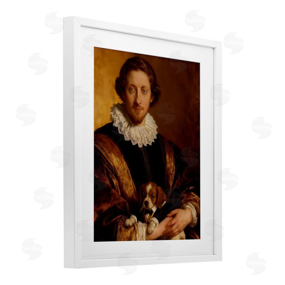 CAD Designs Renaissance Noble with Loyal Companion White Framed Print Under Glass Wall Art