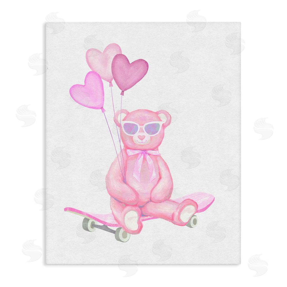 Ziwei Li Pink Teddy with Heart Balloons Stretched Canvas Wall Art Print