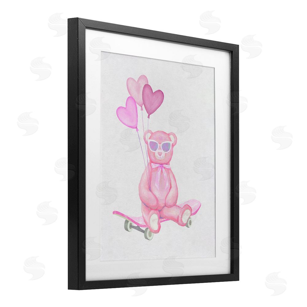 Ziwei Li Pink Teddy with Heart Balloons Black Framed Print Under Glass Wall Art