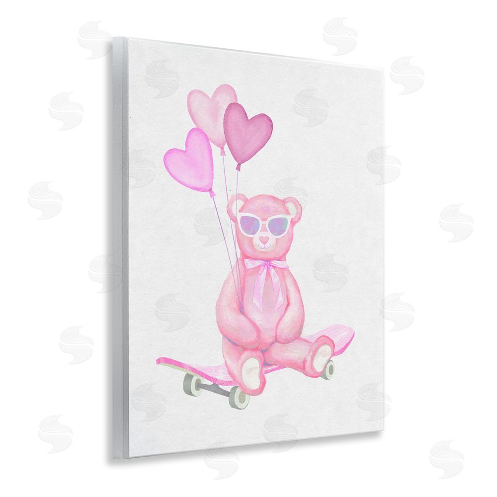 Ziwei Li Pink Teddy with Heart Balloons Wooden Wall Plaque Art Print