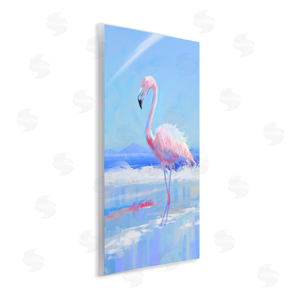 Ziwei Li Feathered Flamingo on Shore Wooden Wall Plaque Art Print
