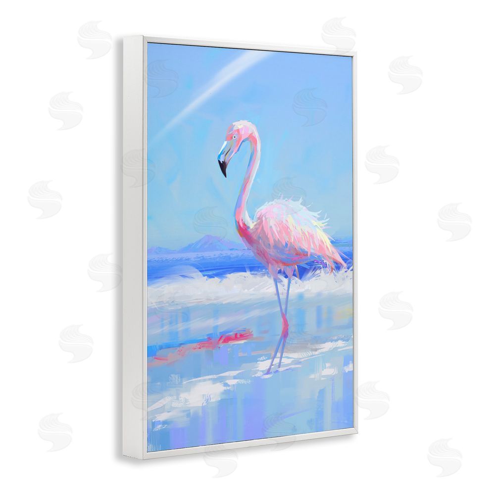 Ziwei Li Feathered Flamingo on Shore White Framed Giclee Wall Art Print