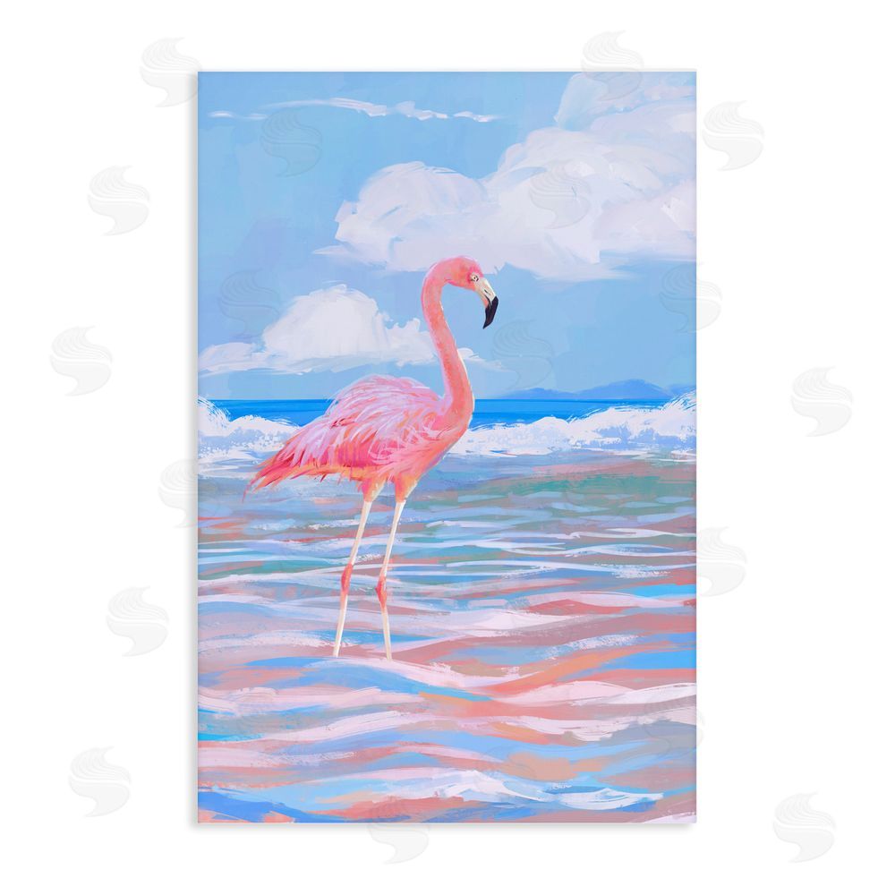 Ziwei Li Reflective Shore Flamingo Stance Stretched Canvas Wall Art Print