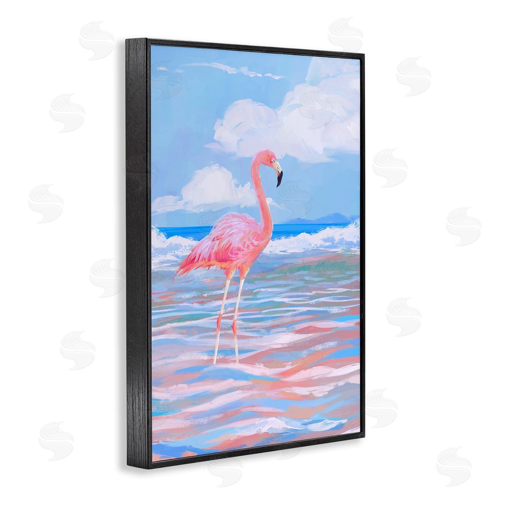Ziwei Li Reflective Shore Flamingo Stance Black Framed Giclee Wall Art Print